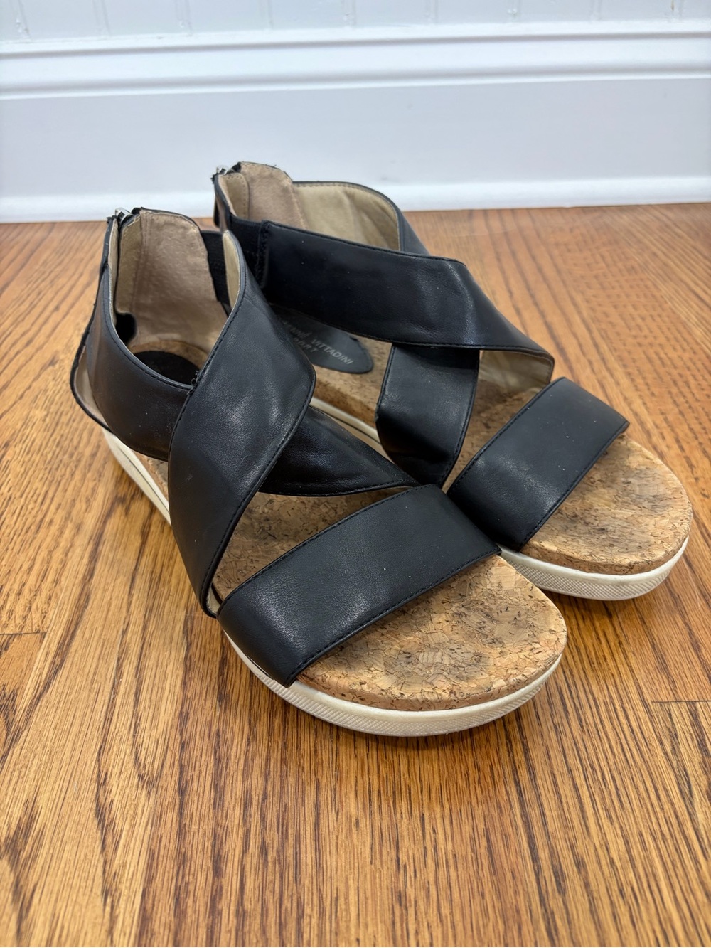 Adrienne Vittadini Sport Black Cork Wedge Sandals "Claud" (10)